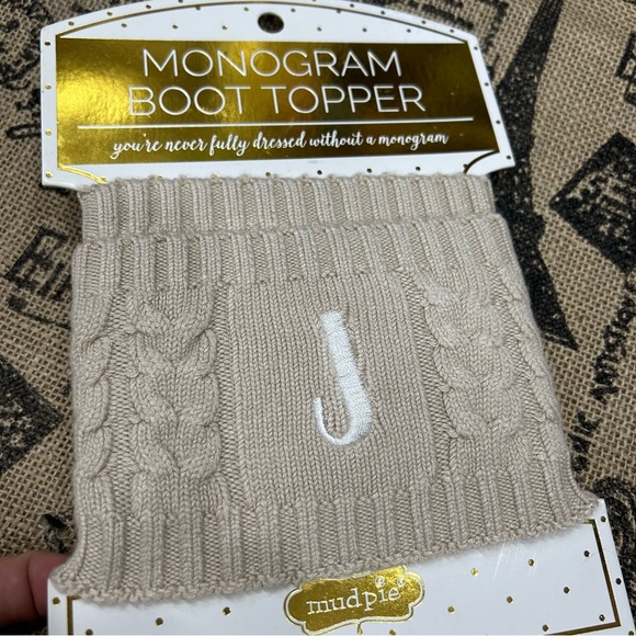Mud Pie  NWT! Women’S Beige Chelsea Initial Monogram Boot Cuff Toppers - Picture 4 of 7